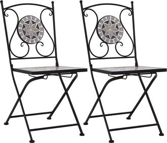 vidaXL Mosaic Bistro Chairs 2 pcs Grey Vidaxl