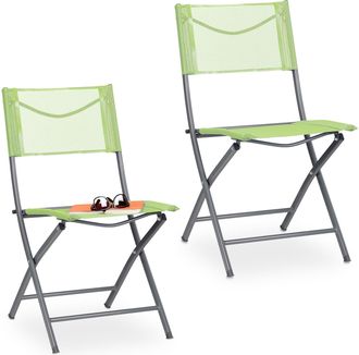 Relaxdays Set 2 Sillas Jard&iacute;n, Asiento Plegable Terraza, Balc&oacute;n, Silla Camping Metal 120 Kg, Resisten Intemperie, Verde - Relaxdays