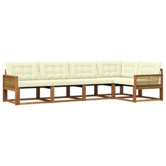 vidaXL Conjunto De Sof&aacute;s De Exterior Con Coj&iacute;n 5 Pcs Natural Y Crema Vidaxl