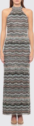 Missoni Zig-Zag Pattern Lurex Slim Fit Long Dress with Halter Neck