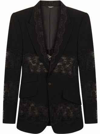 Dolce & Gabbana Blazer met enkele rij knopen en kanten vlak - Zwart