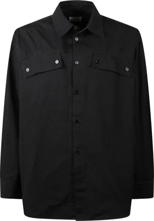 Off-white Black Button-Up Shirt With Classic Collar And Structured Silhouette