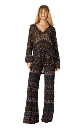 Missoni Viscose Lam&eacute; Blouse With Arabesque Motif in Green& Brown at Nordstrom, Size X-Small