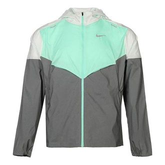 Nike Mens Nike SS22 Splicing Color Block Logo Printing Zipper Hooded Jacket Autumn Gray Green CZ9071-394