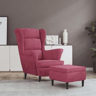 vidaXL Vidaxl - Sill&oacute;n Orejero Y Taburete De Terciopelo Rojo Tinto
