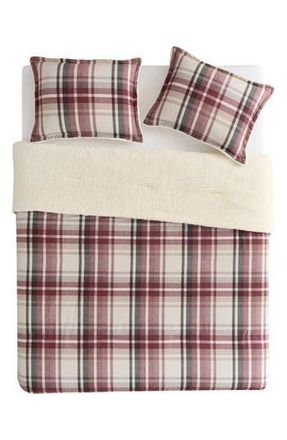 VCNY Home Plaid Flannel & Faux Shearling 3-Piece Comforter & Shams Set in Red at Nordstrom Rack, Size Full/queen