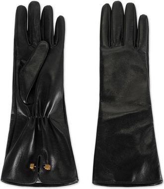 Elisabetta Franchi Lange Nappa Leren Handschoenen - Dames - Handschoenen - Zwart - 7 IN - Leer - Accessoires