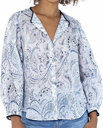 Go Silk Go Cotton Beat Poet Blouse In Blue/white