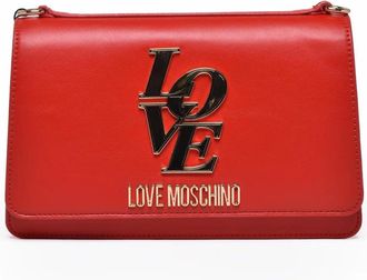 Love Moschino Smooth Red Polyurethane Shoulder Bag With Clip Closure