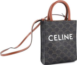 Celine Vertical Cabas Tote Triomphe Coated Canvas Mini satchel - Bruin