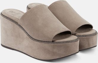 Brunello Cucinelli Suede platform slides