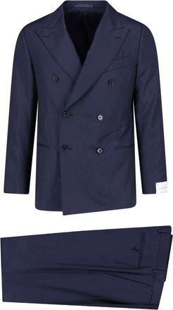 Caruso Navy Blue Double-Breasted Wool-Silk Suit
