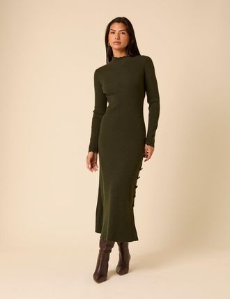 Nobody's Child Dark Green Knitted Long Sleeve Midi Dress