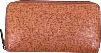 Chanel Orange Grained Calfskin Long Wallet (Bi-Fold) (Pre-Owned)