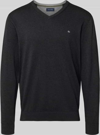 Christian Berg Strickpullover mit V-Ausschnitt in Dunkelgrau Melange, Größe 3XL