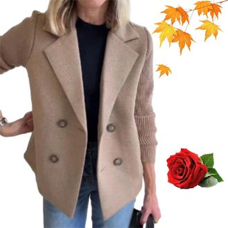 Generic Womens Lapel Button Knitted Patchwork Sleeve Casual Coat Cropped, Cropped Double Breasted Blazer Women Sweater (Brown,XXL)