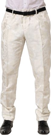 Dolce & Gabbana Mens Floral Jacquard Trousers White Polyester Acetate Nylon