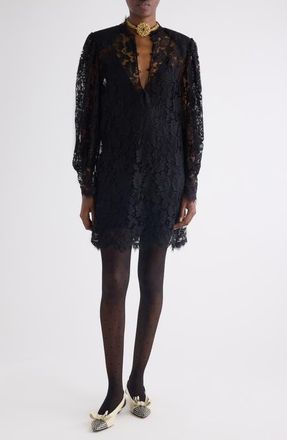 Chlo&eacute; Long Sleeve Lace Minidress in Black at Nordstrom, Size 12 Us