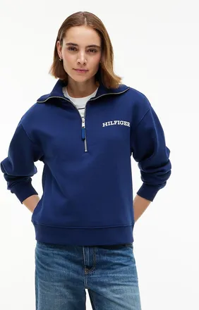 Tommy Hilfiger Womens Flocked Monotype Quarter-Zip Sweatshirt - Preppy Navy - XXL