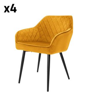 ML Design 4x sillas de comedor mostaza terciopelo con respaldo y apoyabrazos