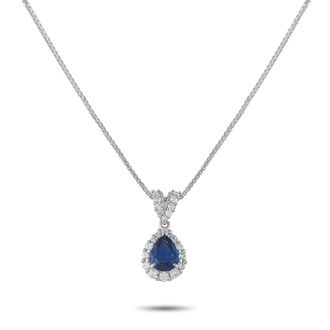 Luxury Bazaar Platinum, 18K White Gold 0.45ct Diamond and Sapphire Pendant Necklace MF20-041326