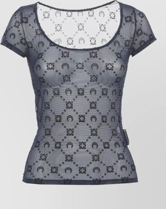 Marine Serre short sleeve top wide scoop neck sheer