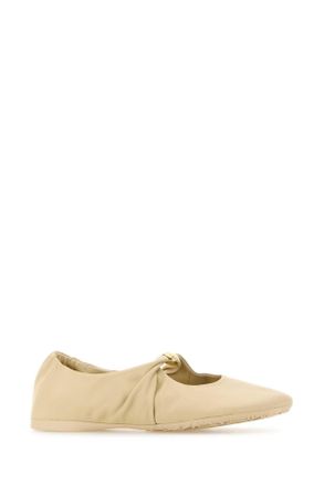 Loewe Womens Cream Nappa Leather Pebble Ballerinas Dough Ballerine Flat Shoes