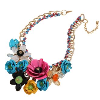 Generic Floral Crystal Statement Bib Necklace for Women Chunky Fashion Jewelry Chain Elegant and Design for Any Occasion (Blue, One Size)