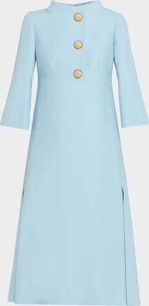 Valentino Garavani Strass Button High-Neck Crepe Midi Dress