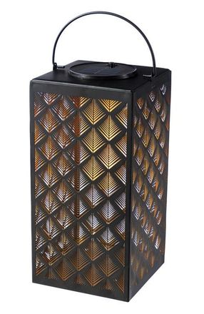 Glitzhome Square Textured Glass Pattern Solar Powered Hanging Lantern with LED Light in Black at Nordstrom, Size Medium