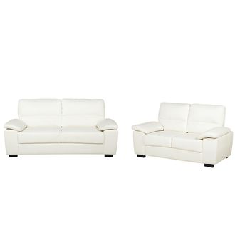 Beliani Conjunto De Sala De Estar Tradicional Sof&aacute;s De Piel Sint&eacute;tica Blanco Crema Vogar