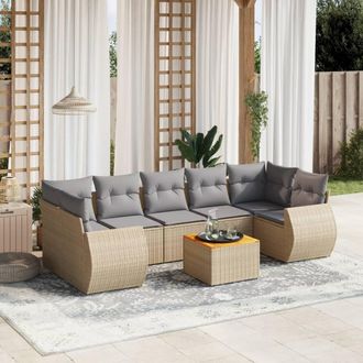 vidaXL Vidaxl - Juego De Sof&aacute;s De Jard&iacute;n Con Cojines Beige 8 Pzas Rat&aacute;n Pe