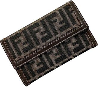 Fendi Zucca Khaki Brown Canvas Leather Wallet (Tri-Fold) (Pre-Owned)