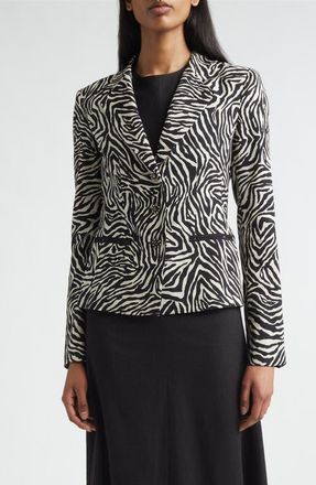 St. John Ernestine Zebra Print Blazer in Black/linen at Nordstrom, Size 14