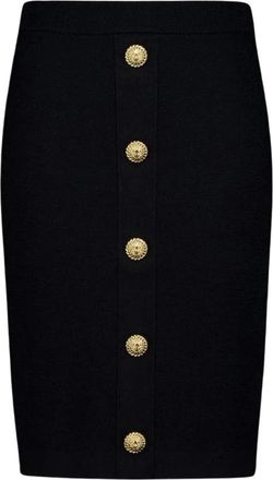 Balmain Kokerrok van gebreide stof met knopen aan de voorkant - Dames - Kokerrokken - Zwart - XL - Polyester - Rokken