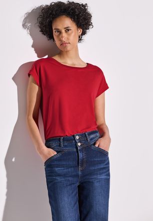 Street One T-Shirt STREET ONE, Damen, Gr. 38, rot (glory rot), Jersey, Obermaterial: 95% Viskose, 5% Elasthan, unifarben, bequem h&uuml;ftbedeckend, U-Boot-Ausschnitt
