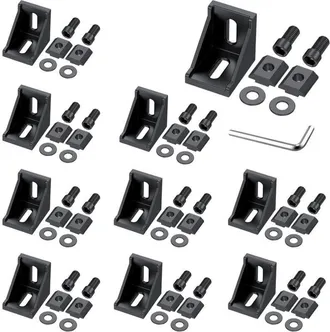 OEM 10 Escuadras Angulares De Aleaci&oacute;n De Aluminio Negro, Escuadras Angulares De 90 Grados Para Perfiles 3030 Y 3060, Con Tuercas En T, Tornillos, Arandel