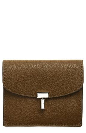Toteme T-Lock Leather Card Holder in Dark Taupe at Nordstrom