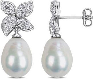 Delmar 9-10mm Cultured Freshwater Pearl & White Topaz Drop Earrings at Nordstrom Rack