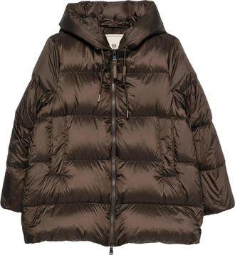 Mabrun Dark Brown Fatima Quilted Hooded Polyester Down Jacket