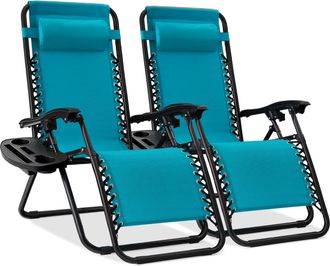 Best Choice Products Set of 2 Zero Gravity Lounge Chair Recliners for Patio, Pool w/ Cup Holder Tray