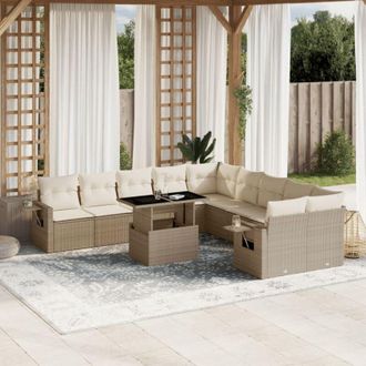 vidaXL Set De Sof&aacute;s De Jard&iacute;n 11pzas Con Cojines Rat&aacute;n Sint&eacute;tico Beige Vidaxl