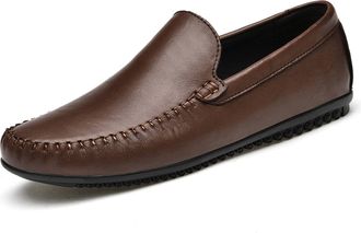 Generic Mens Loafers Simple Slip On Moccasins Shoes Driving Loafers Leather Comfortable Flexible Lightweight Walking Prom Slip-ons(Brown,6.5 UK)