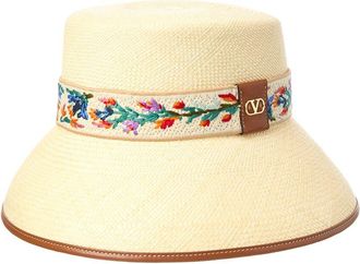 Valentino Antibes Logo Plaque Leather-Trim Bucket Hat