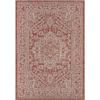 Jonathan Y Designs Sinjuri Medallion Textured Weave Indoor/Outdoor Area Rug in Red/taupe at Nordstrom, Size 4Ft 0In X 6Ft 0In