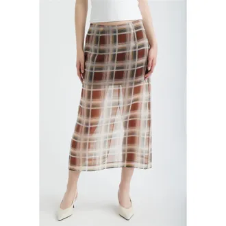 Frame Denim The Plaid Silk Organza Midi Skirt in Silver Peony Multi at Nordstrom, Size 12