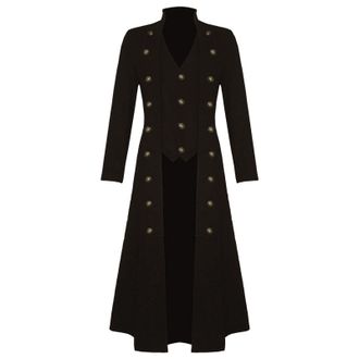 Generic Steampunk Coat Mens Double Breasted Gothic Trench Coat Mens Long, Black Medieval Jacket Victorian Court Rock Retro Cosplay Uniform Elegant Performance