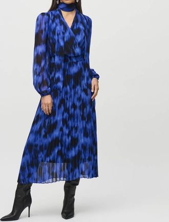 Joseph Ribkoff Abstract Pleated Chiffon Maxi Dress In Royal Sapphire/multi