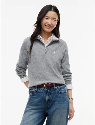 Tommy Hilfiger Womens Wool-Cashmere Quarter-Zip Sweater - Medium Grey Heather - XS