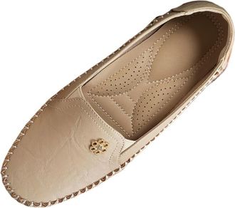 Generic Stylish Orthopedic Leather Shoes - All-Day Comfort for Women, Lightweight Slip on Stitched Flat-Soled Casual Walking Loafers (Beige, Adult, Women, 7.5